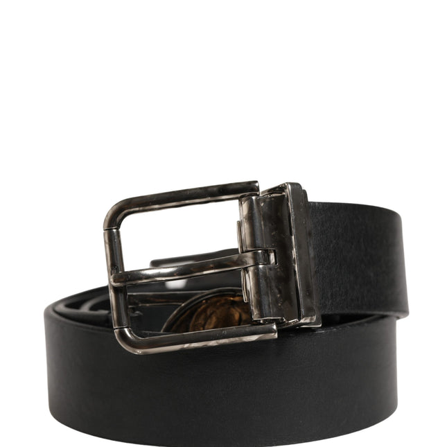 Dolce & Gabbana Men Black Classic Leather Metal Buckle Belt