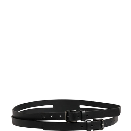 Dolce & Gabbana Black Double Strap Leather Silver Buckle Belt