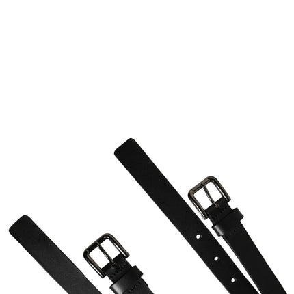 Dolce & Gabbana Black Double Strap Leather Silver Buckle Belt