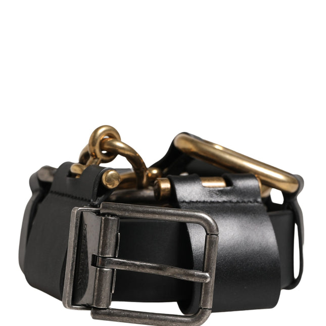 Dolce & Gabbana Men Black Classic Leather Metal Buckle Belt