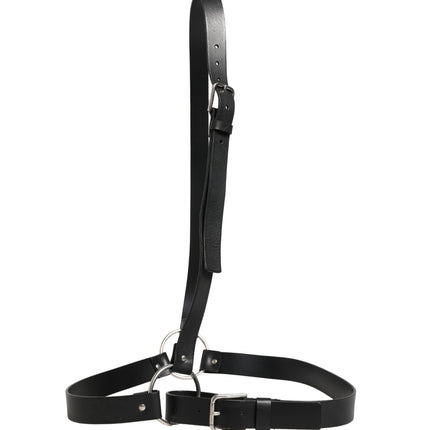 Dolce & Gabbana Black Double Strap Leather Silver Buckle Belt