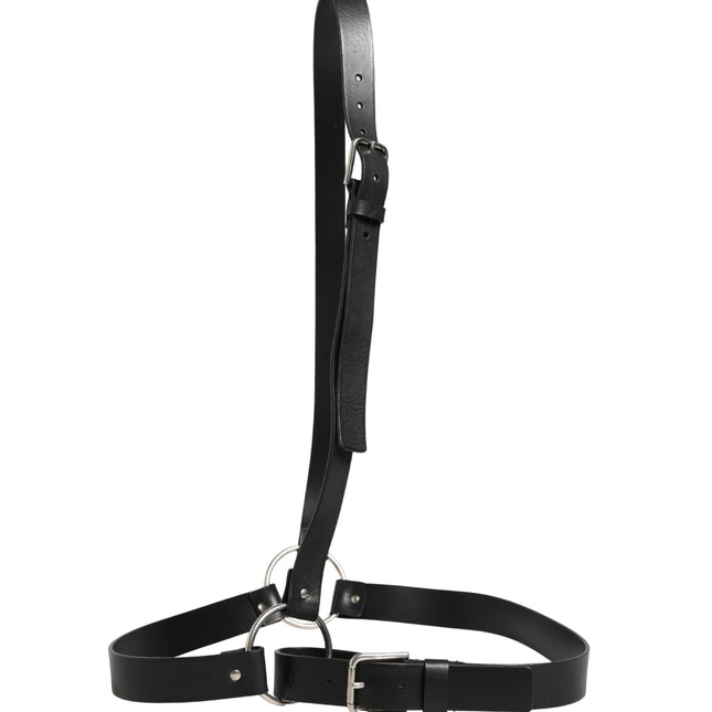 Dolce & Gabbana Black Double Strap Leather Silver Buckle Belt