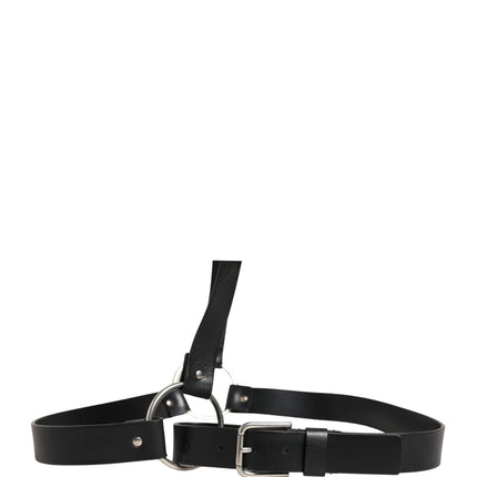 Dolce & Gabbana Black Double Strap Leather Silver Buckle Belt