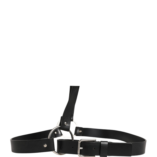 Dolce & Gabbana Black Double Strap Leather Silver Buckle Belt