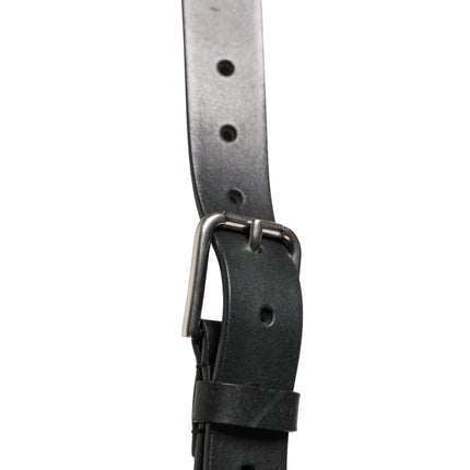 Dolce & Gabbana Black Double Strap Leather Silver Buckle Belt
