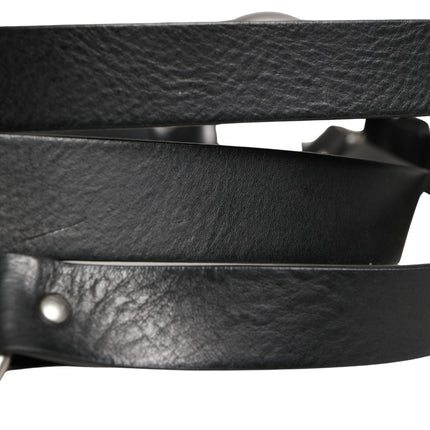 Dolce & Gabbana Black Double Strap Leather Silver Buckle Belt