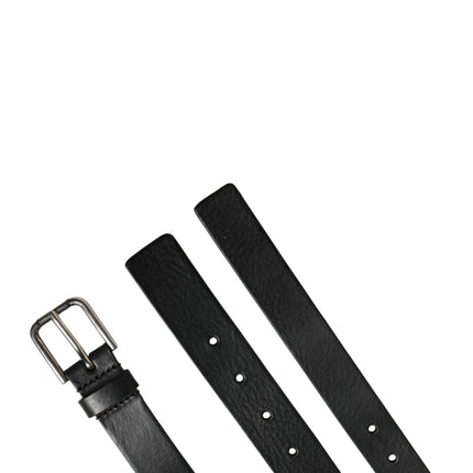 Dolce & Gabbana Black Double Strap Leather Silver Buckle Belt