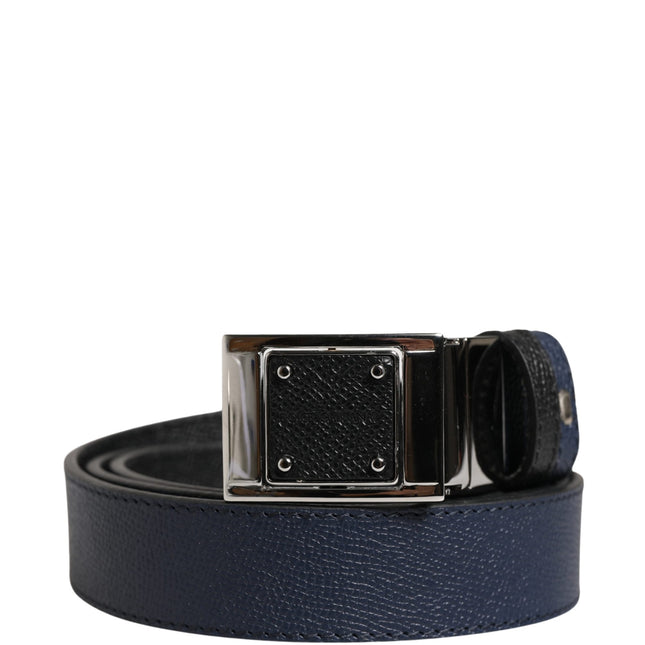 Dolce & Gabbana Men Blue Calfskin Leather Square Buckle Belt