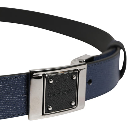 Dolce & Gabbana Men Blue Calfskin Leather Square Buckle Belt
