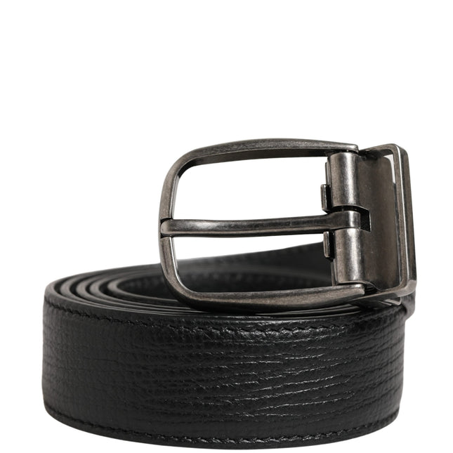 Dolce & Gabbana Men Black Classic Leather Metal Buckle Belt