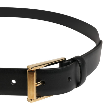 Dolce & Gabbana Men Black Classic Leather Metal Buckle Belt