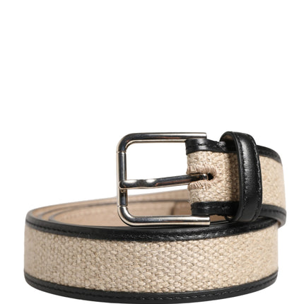 Dolce & Gabbana Men Beige Woven Leather Metal Buckle Belt