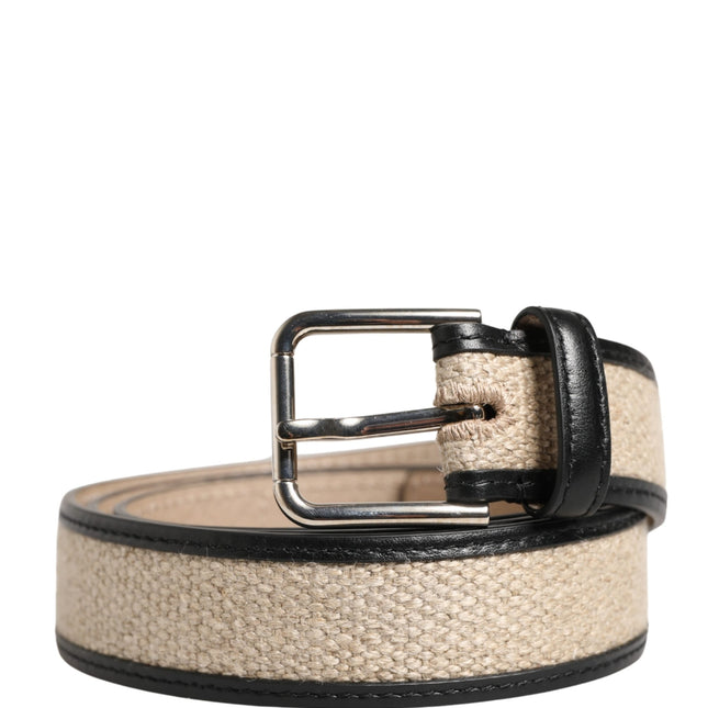 Dolce & Gabbana Men Beige Woven Leather Metal Buckle Belt