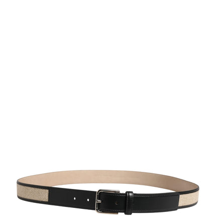 Dolce & Gabbana Men Beige Woven Leather Metal Buckle Belt