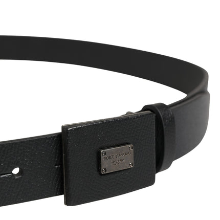 Dolce & Gabbana Men Black Calfskin Leather Square Buckle Belt
