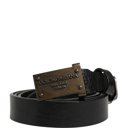 Dolce & Gabbana Men Black Classic Leather Logo Buckle Belt