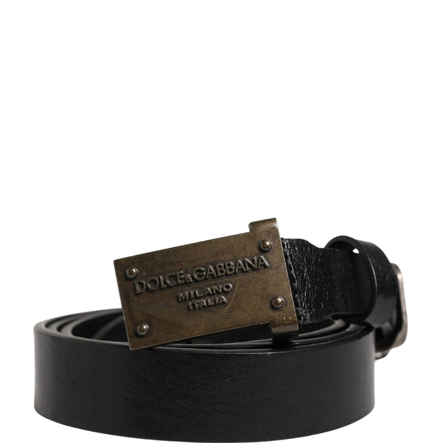 Dolce & Gabbana Men Black Classic Leather Logo Buckle Belt
