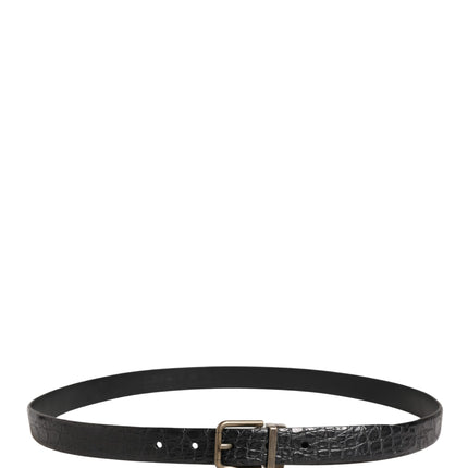 Dolce & Gabbana Men Black Exotic Leather Metal Buckle Belt