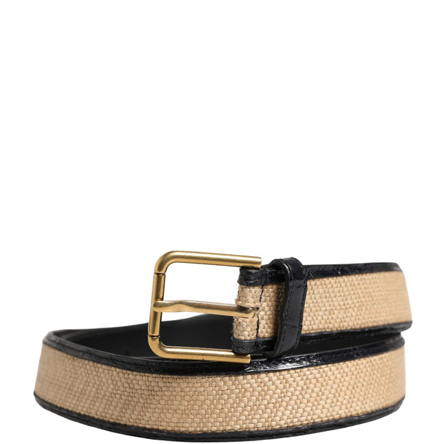 Dolce & Gabbana Men Beige Braided Leather Metal Buckle Belt