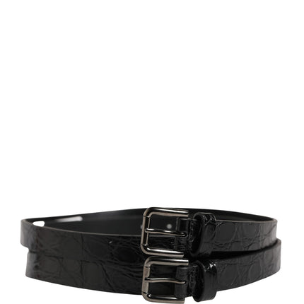 Dolce & Gabbana Black Double Strap Leather Silver Buckle Belt