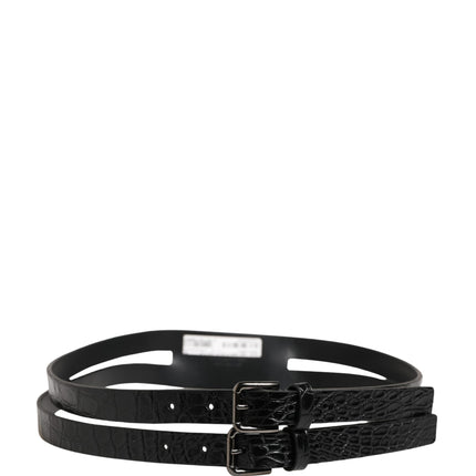 Dolce & Gabbana Black Double Strap Leather Silver Buckle Belt