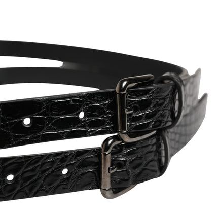 Dolce & Gabbana Black Double Strap Leather Silver Buckle Belt