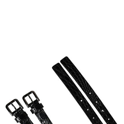 Dolce & Gabbana Black Double Strap Leather Silver Buckle Belt