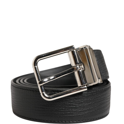 Dolce & Gabbana Men Black Classic Leather Metal Buckle Belt