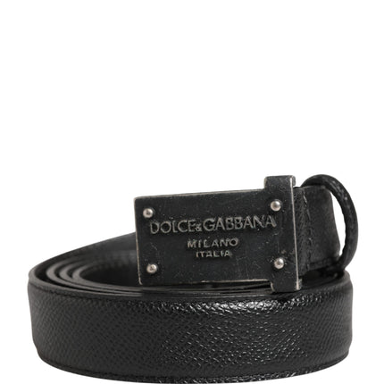 Dolce & Gabbana Men Black Calf Leather Logo Metal Buckle Belt