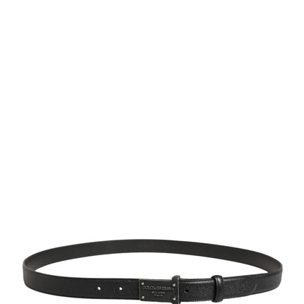 Dolce & Gabbana Men Black Calf Leather Logo Metal Buckle Belt