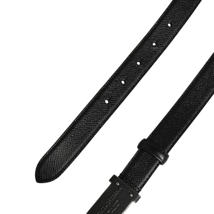Dolce & Gabbana Men Black Calf Leather Logo Metal Buckle Belt