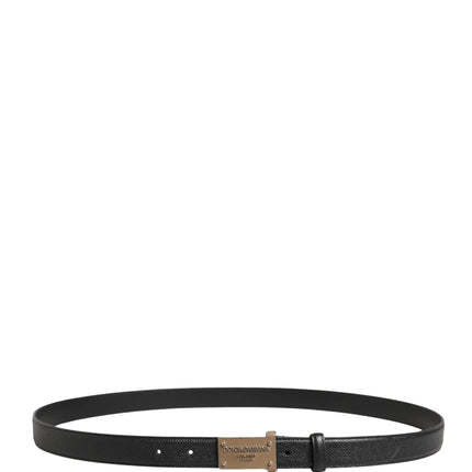 Dolce & Gabbana Men Black Calf Leather Logo Metal Buckle Belt