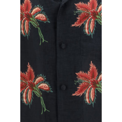Valentino Black Linen Pattern Shirt