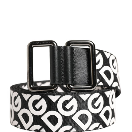Dolce & Gabbana White Black Logo Leather Metal Buckle Belt