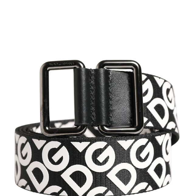 Dolce & Gabbana White Black Logo Leather Metal Buckle Belt