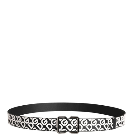 Dolce & Gabbana White Black Logo Leather Metal Buckle Belt