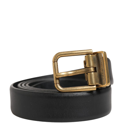 Dolce & Gabbana Men Black Classic Leather Metal Buckle Belt