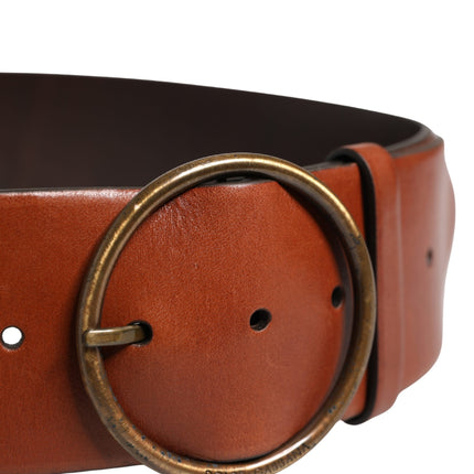 Dolce & Gabbana Men Brown Leather Wide Waist Metal Round Buckle Belt