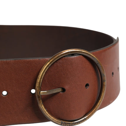 Dolce & Gabbana Brown Leather Wide Waist Metal Round Belt