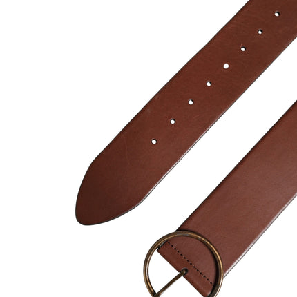 Dolce & Gabbana Brown Leather Wide Waist Metal Round Belt