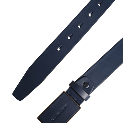 Dolce & Gabbana Men Blue Calf Leather Logo Metal Buckle Belt