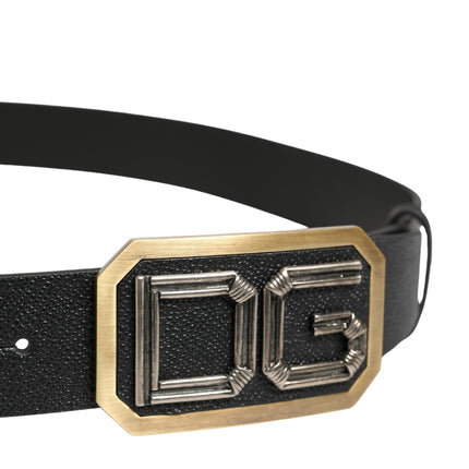 Dolce & Gabbana Men Black Leather DG Logo Metal Buckle Belt