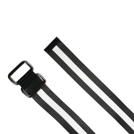 Dolce & Gabbana Men Black White Nylon Logo Metal Buckle Belt