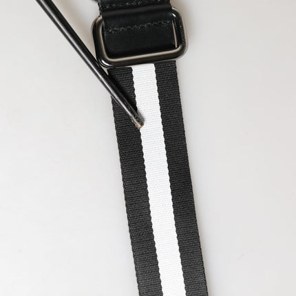 Dolce & Gabbana Men Black White Nylon Logo Metal Buckle Belt