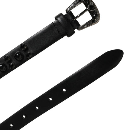 Dolce & Gabbana Men Black Calf Embellished Metal Buckle Belt