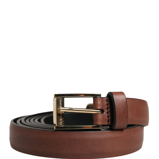 Dolce & Gabbana Men Brown Leather Classic Metal Buckle Belt