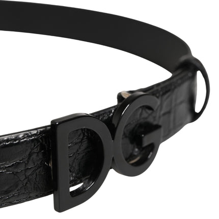 Dolce & Gabbana Men Black Exotic Leather Logo Buckle Belt