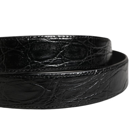 Dolce & Gabbana Men Black Exotic Leather Logo Buckle Belt