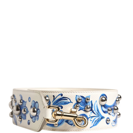 Dolce & Gabbana White Blue Floral Leather Stud Accessory Shoulder Strap