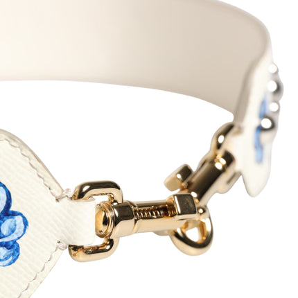 Dolce & Gabbana White Blue Floral Leather Stud Accessory Shoulder Strap